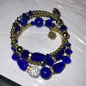 Elegant Blue and Gold Beaded WRAP AROUND Bracelet NOS